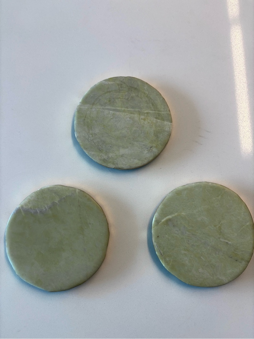 Round Green Stone Coasters - Set of 3